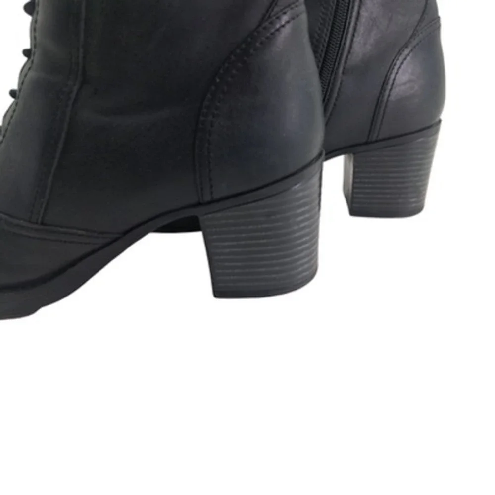 Dansko Boots Womens Size 8.5 39 Black Leather Lace Up Ankle Zip Block Heel